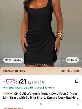 chic Black Square-Neck Ruched Mini Dress